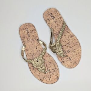Studio S Gold Braided Knot Sandals – Cork Slip-On Flip Flops – Size 9 NWT